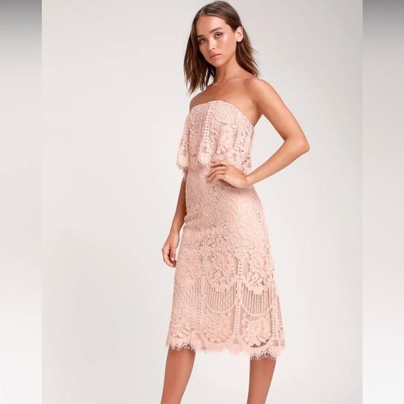 Lulus Dresses & Skirts - Lulus Delia Blush Pink Lace Strapless Midi Dress